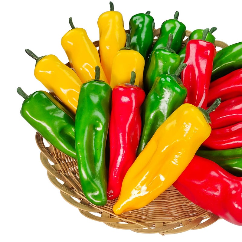 Lorigun 12Pcs Artificial Chili Fake Pepper Colorful Chili for Decoration Faux Vegetables Photo Props Home Kitchen Decoration Children Teaching PropsRedYellowGreen