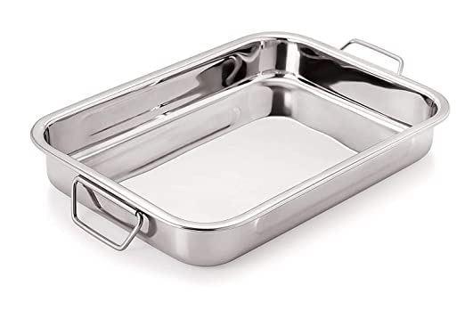 Jonty Luxuria High Grade Stainless Steel Lasagna Tray with Handle for Serving Any Foods Silver 26 x 20 1 Piece Tray - Image 1