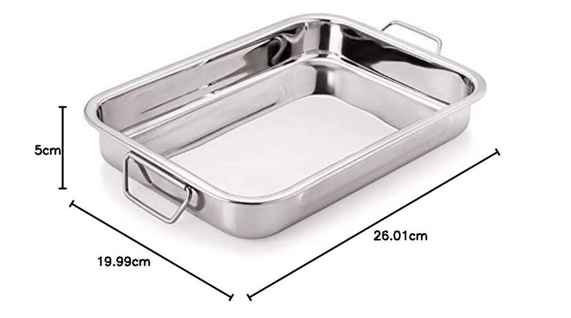 Jonty Luxuria High Grade Stainless Steel Lasagna Tray with Handle for Serving Any Foods Silver 26 x 20 1 Piece Tray - Image 2