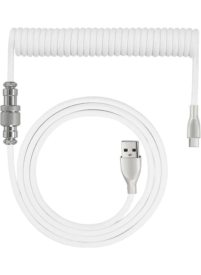 [Upgraded] Custom Coiled USB C Cable for Gaming Keyboard,Mechanical Keyboard Cable with Detachable Metal Aviator, 1.8M USB-C to USB-A - Image 1