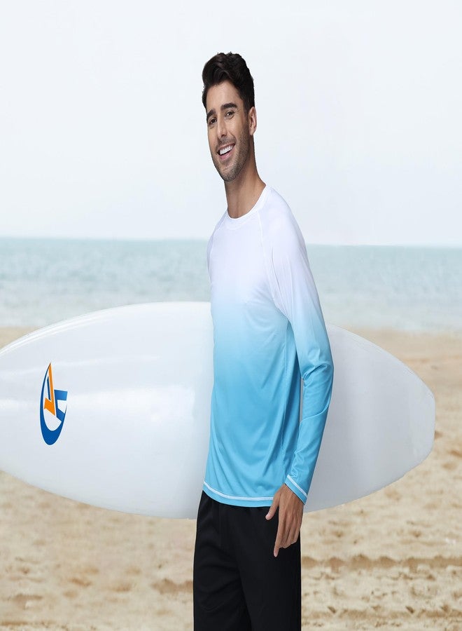 Satankud Men's Long Sleeve Swim Shirts Rashguard UPF 50+ UV Sun Protection Shirt Athletic Workout Hiking T-Shirt Swimwear (White Gradient SkyBlue,Large) - Image 5