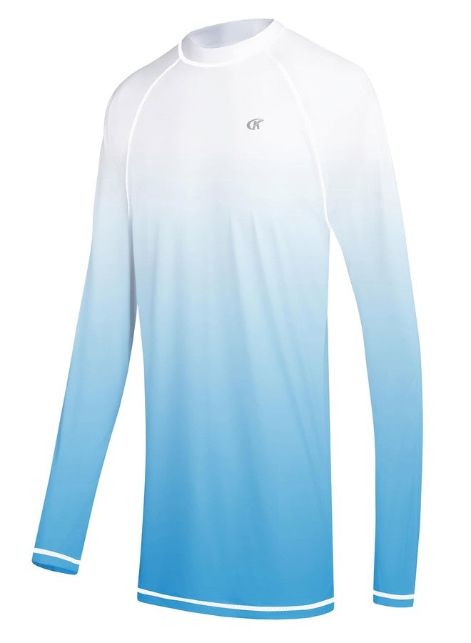 Satankud Men's Long Sleeve Swim Shirts Rashguard UPF 50+ UV Sun Protection Shirt Athletic Workout Hiking T-Shirt Swimwear (White Gradient SkyBlue,Large) - Image 1