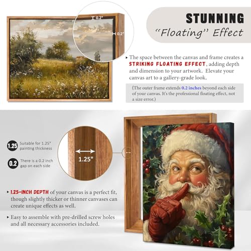 Sunwes Canvas Floater Frame for 1” to 1 1/4” Deep Gallery-Wrapped Canvas, Modern Wood-Look Floating Frame for Finished Wall Art, Oil Paintings for Gallery Bedroom Studio, Made in USA​(Light Brown,8x8inch) - Image 2
