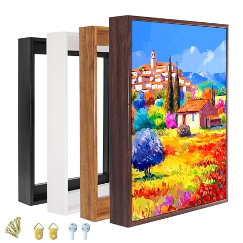 Sunwes Canvas Floater Frame for 1” to 1 1/4” Deep Gallery-Wrapped Canvas, Modern Wood-Look Floating Frame for Finished Wall Art, Oil Paintings for Gallery Bedroom Studio, Made in USA​(Light Brown,8x8inch) - Image 1