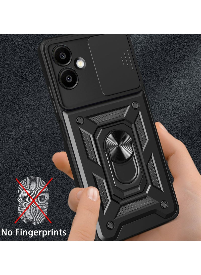 Samsung Galaxy A06 4G Case Cover, Slide Camera Lens Cover + 360°Rotating Kickstand Ring + Support Magnetic Car Mount Shockproof Mobile Phone Case For Samsung Galaxy A06 4G, Black - Image 4