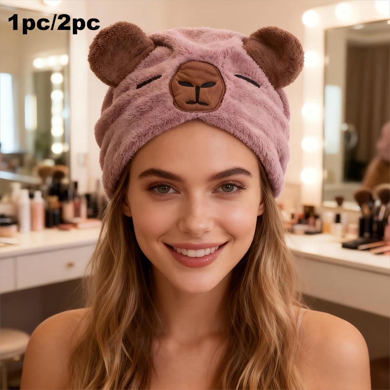 Brown Capybara Towel Headband 1pc Super Absorbent Quick Dry Unisex - Image 1
