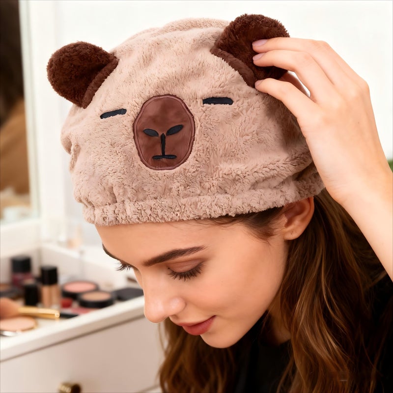 Brown Capybara Towel Headband 1pc Super Absorbent Quick Dry Unisex - Image 4