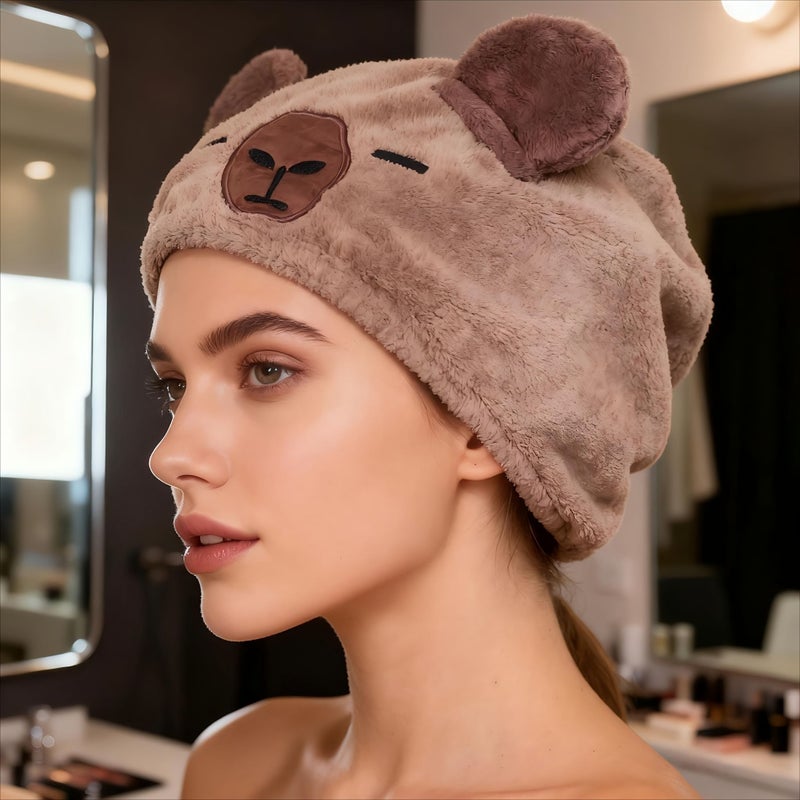 Brown Capybara Towel Headband 1pc Super Absorbent Quick Dry Unisex - Image 2