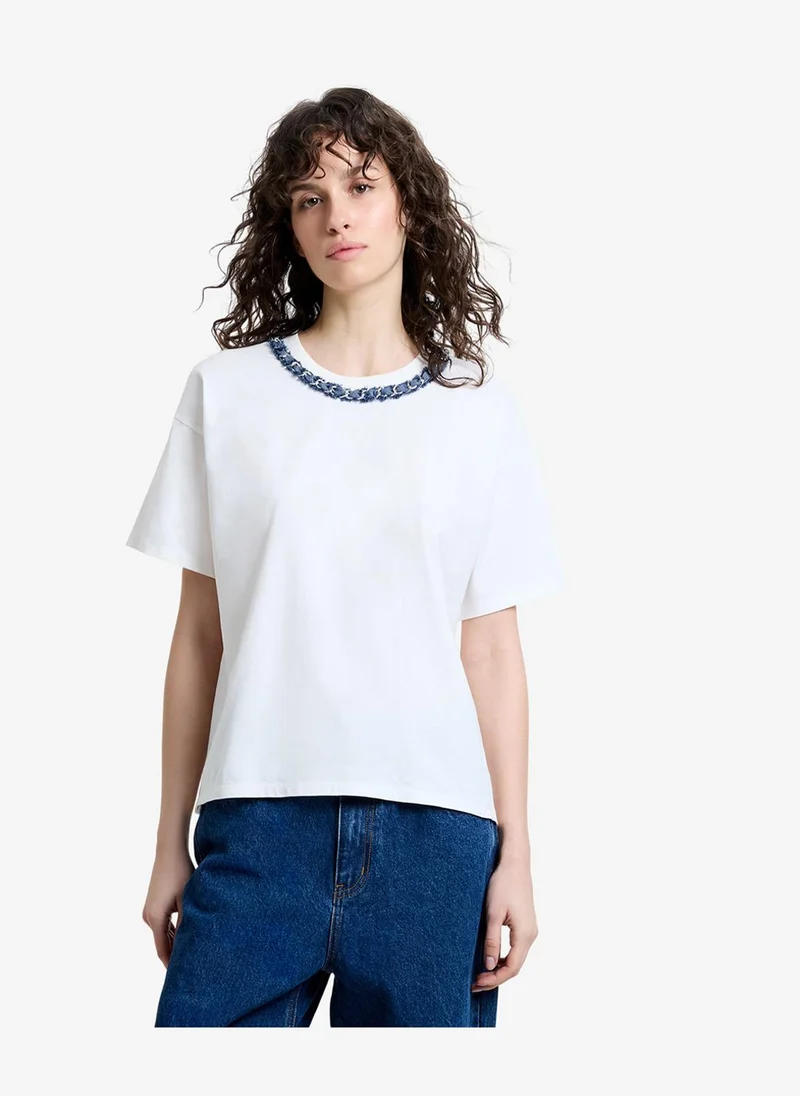 فرنش كونكشن Women's Linen White Aliyana Jersey Ss Tee