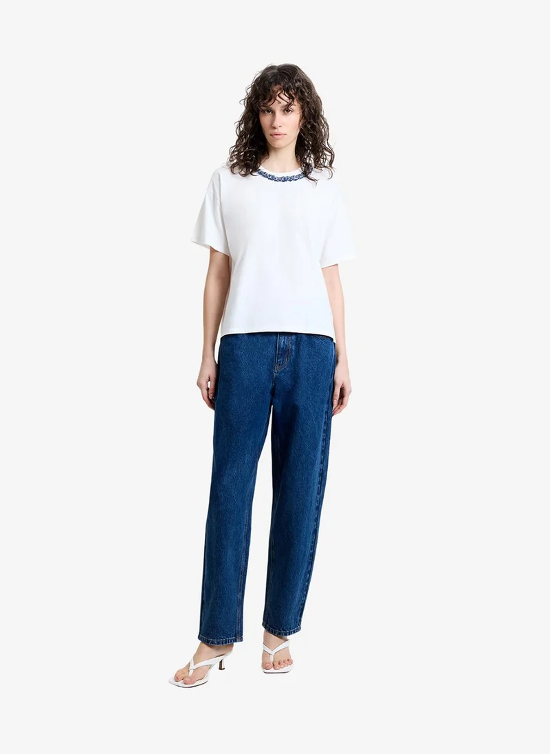 فرنش كونكشن Women's Linen White Aliyana Jersey Ss Tee