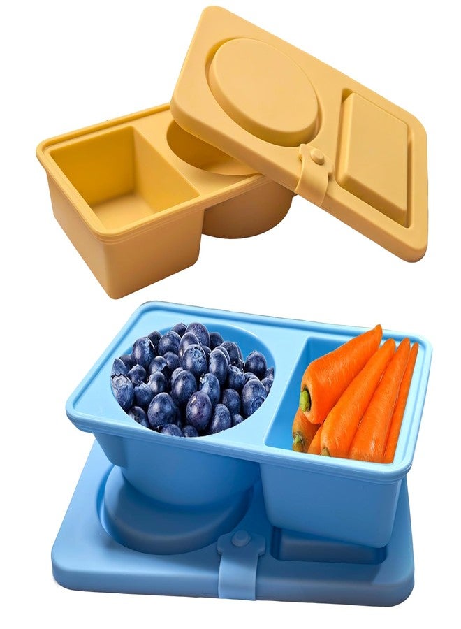 Apiocmy 2Pack small Silicone Snack Containers - Reusable Double Compartment Condiment Box with Lids, Grab and Go Divided Snack Food Storage Containers Sauce Cups for Travel, School and Camping - Image 1