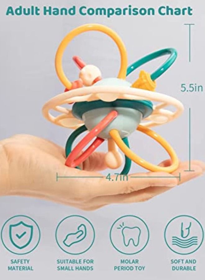 بيبي ألعاب عضاضة كرة خشخشة للأطفال من بايبي للأطفال الصغار لتهدئة اللثة ، غير سامة مع كرة تمسك عضاضة يدوية لتسنين الطفل ، حلقة للرضع 360 درجة للأطفال البنات والأولاد هدية للمضغ متعددة الألوان - Image 4