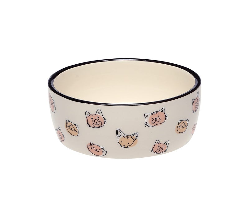 Pearhead Ceramic Bowl, Holds 2 Cups, Cute Whisker-Friendly Dish with Cat Face Design, Non-Slip, Microwave and Dishwasher Safe, Small/Medium - Image 1