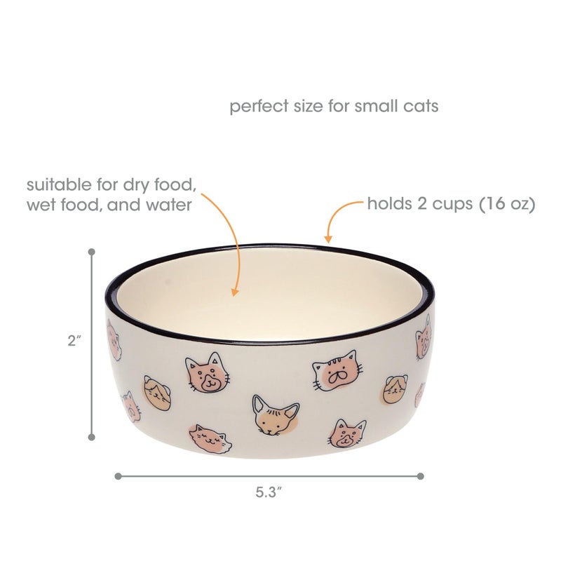 Pearhead Ceramic Bowl, Holds 2 Cups, Cute Whisker-Friendly Dish with Cat Face Design, Non-Slip, Microwave and Dishwasher Safe, Small/Medium - Image 2