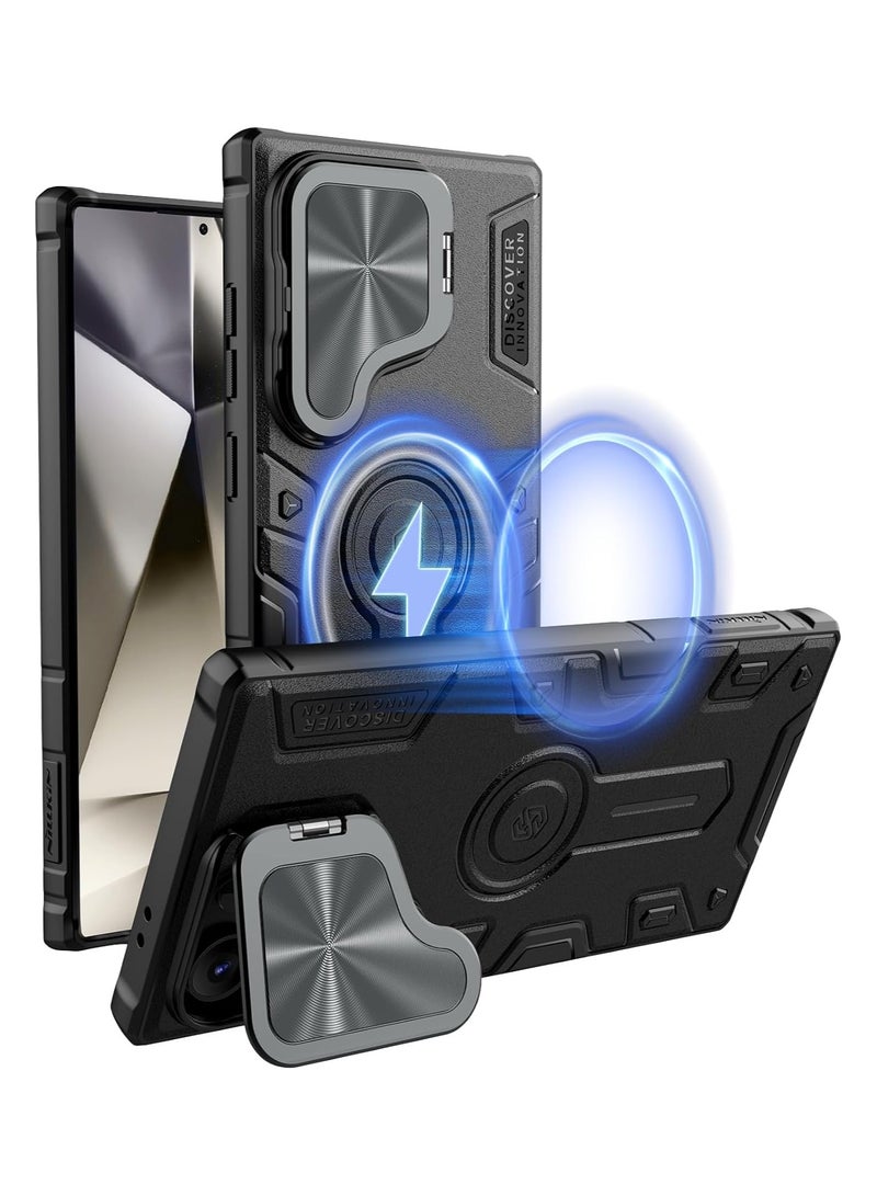 عام العلبة لهاتف Samsung S24 Ultra مع غطاء كاميرا 2 في 1 وحامل معدني، متوافقة مع MagSafe، حافظة صلبة مضادة للصدمات عسكرية الجودة توفر حماية متينة لهاتف Galaxy S24 Ultra. - Image 1