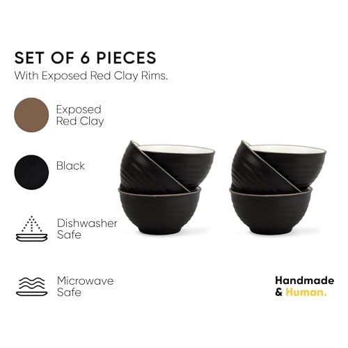 Shay Ceramic Veg Bowls Set of 6 for Dinner, 180ml, Black | Katori Set of 6 | Glossy Finish | Premium Stoneware | Ceramic Bowls Set of 6 | Dessert Bowl Set | Ice Cream Bowls (Japandi Veg Bowl, Black) - Image 2