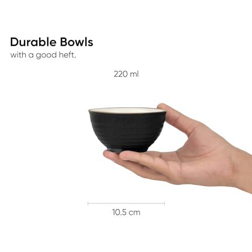 Shay Ceramic Veg Bowls Set of 6 for Dinner, 180ml, Black | Katori Set of 6 | Glossy Finish | Premium Stoneware | Ceramic Bowls Set of 6 | Dessert Bowl Set | Ice Cream Bowls (Japandi Veg Bowl, Black) - Image 3