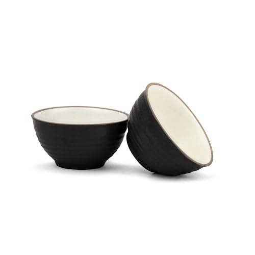 Shay Ceramic Veg Bowls Set of 6 for Dinner, 180ml, Black | Katori Set of 6 | Glossy Finish | Premium Stoneware | Ceramic Bowls Set of 6 | Dessert Bowl Set | Ice Cream Bowls (Japandi Veg Bowl, Black) - Image 4