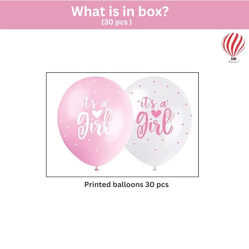 HK Balloons Pack of 30 Pink White Its A Girl Baby Shower Decoration Items balloons For Pregnancy Photoshoot Baby Shower Party Decoration Balloons - Image 2