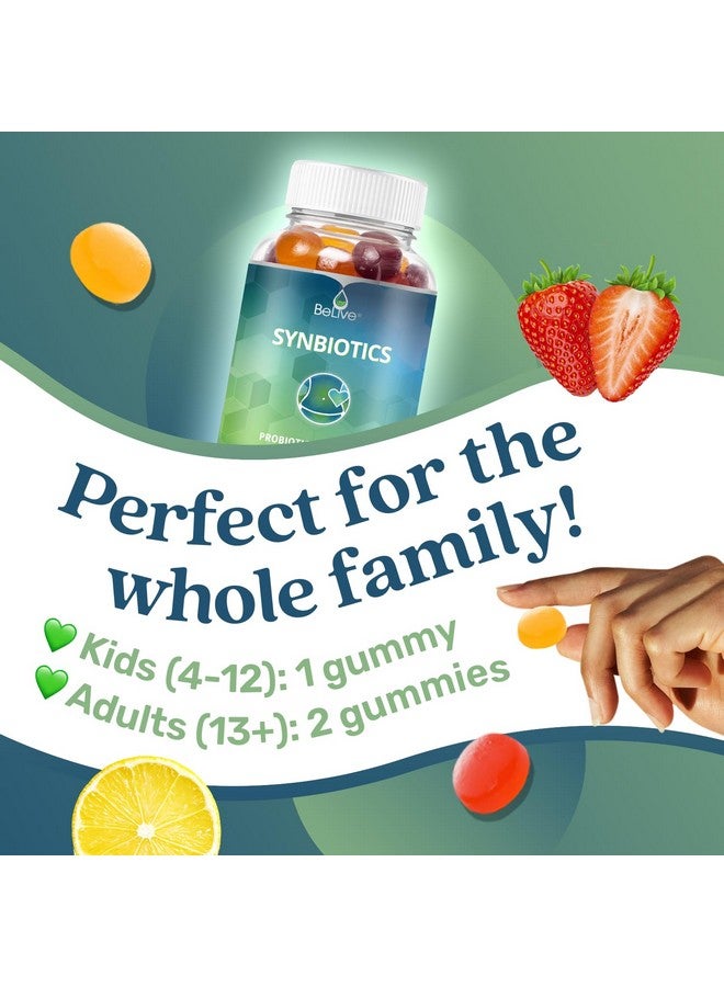 BeLive Synbiotics - Probiotic & Prebiotic Fiber Gummies - High Strength Inulin (3g), Dietary Fiber Supplement, Digestive Support for Kids & Adults - Strawberry, Lemon, Blueberry Flavor (60Ct) - Image 3