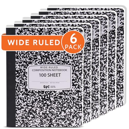 EPI Marble Hardcover Wide Ruled Composition Notebook | 200 Pages (100 Sheets), 9.75 x 7.5 in, Sturdy Sewn Binding | School, Office, Journaling, Notes - 6 Pack - Image 1