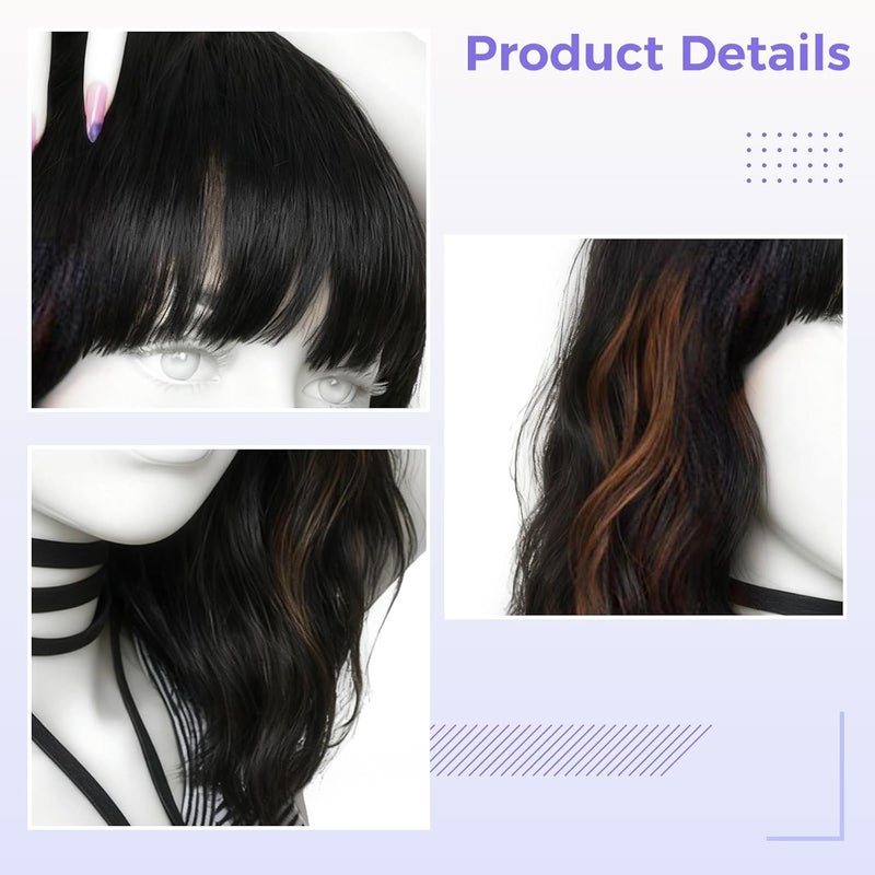Short Ombre Brown Wig 13.8 In / 35 Cm, Wavy Synthetic Hair With Bangs - Image 5