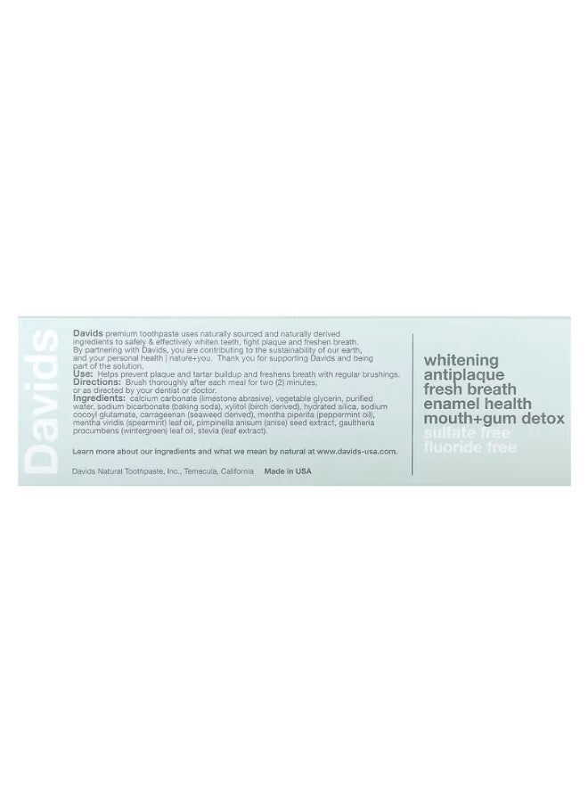 David's Davids, Premium Toothpaste, Whitening + Antiplaque, Natural Peppermint, 1.75 oz (50 g) - Image 2
