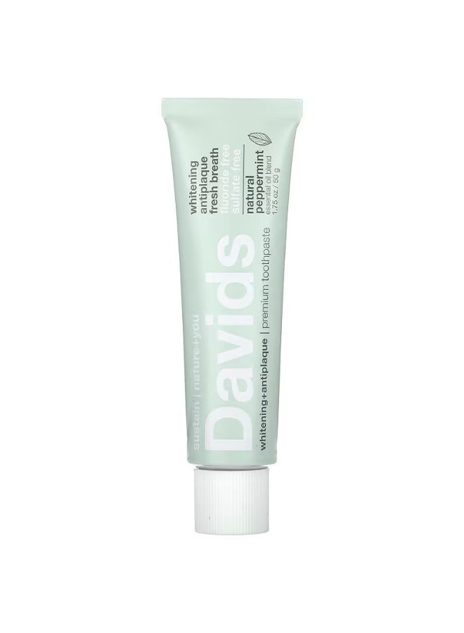 David's Davids, Premium Toothpaste, Whitening + Antiplaque, Natural Peppermint, 1.75 oz (50 g) - Image 1