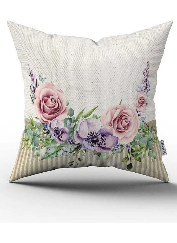 Cango Home Double Sided Cream Pink Floral Patterned Digital Printed Throw Pillow Cover CGH1065