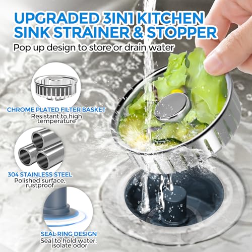 zaa Kitchen Sink Drain Strainer - Kitchen Sink Stopper,Stainless Steel Kitchen Drain Plug & Sink Installation Parts with Anti-Clogging Basket, Fit US Standard 3-1/2'' Sink Drain Hole - Image 2