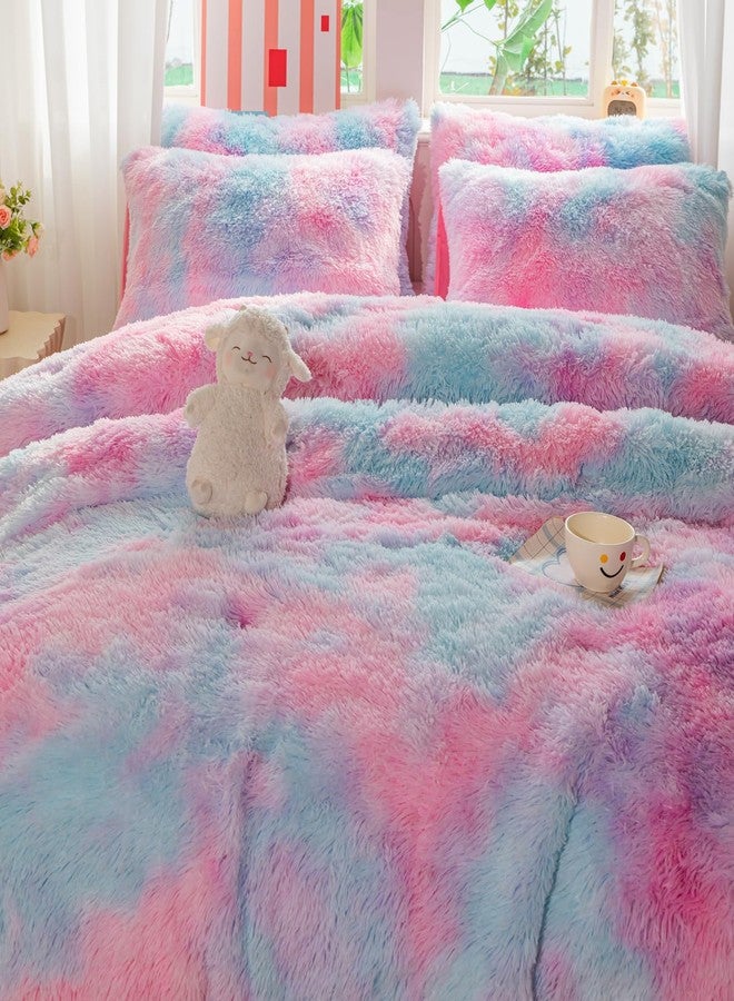 Roscloud Faux Fur Kids Girls Purple Rainbow Comforter Sets Twin/Full - 3PC Bed Set Warm Comfortable Soft Plush Flannel Velvet Fluffy Fuzzy Bedding（Comforter x 1 Pillowcases x 2） - Image 4