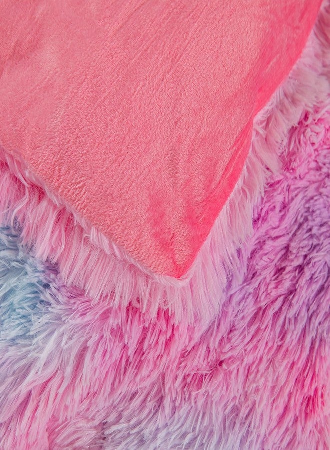 Roscloud Faux Fur Kids Girls Purple Rainbow Comforter Sets Twin/Full - 3PC Bed Set Warm Comfortable Soft Plush Flannel Velvet Fluffy Fuzzy Bedding（Comforter x 1 Pillowcases x 2） - Image 5
