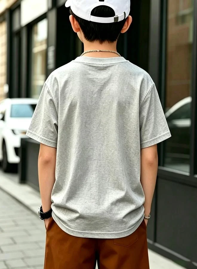 Take Two Boys Grey Cotton Big Dozer Graphic T-Shirt