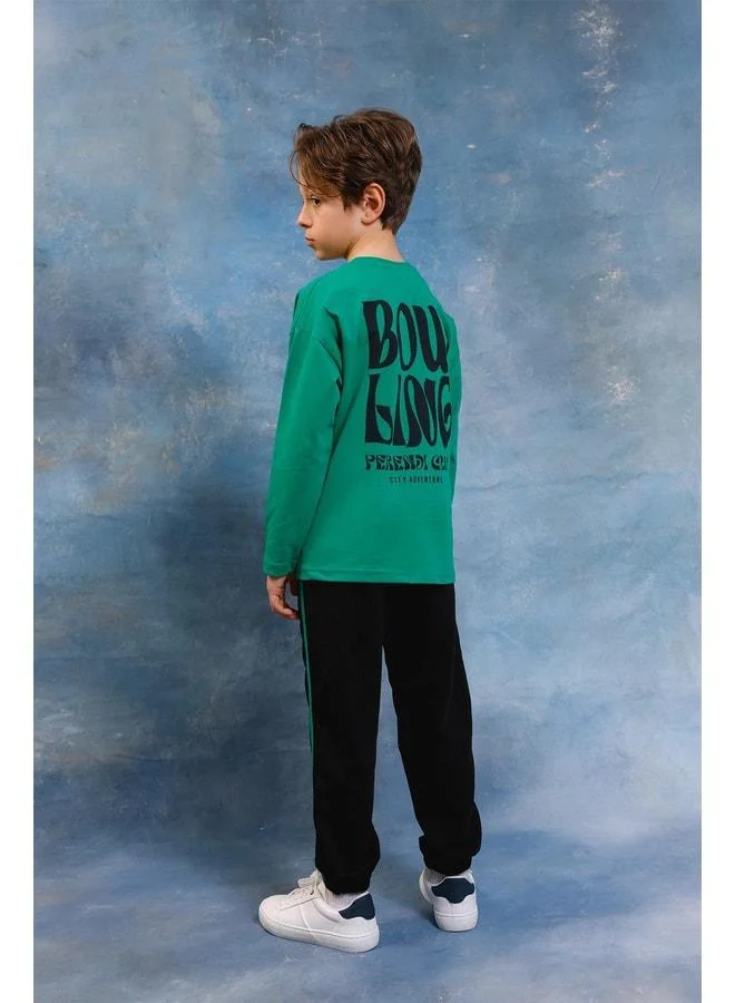 Perendi Boy's Bowling Print Long Sleeve T‑shirt & Jogger Set.