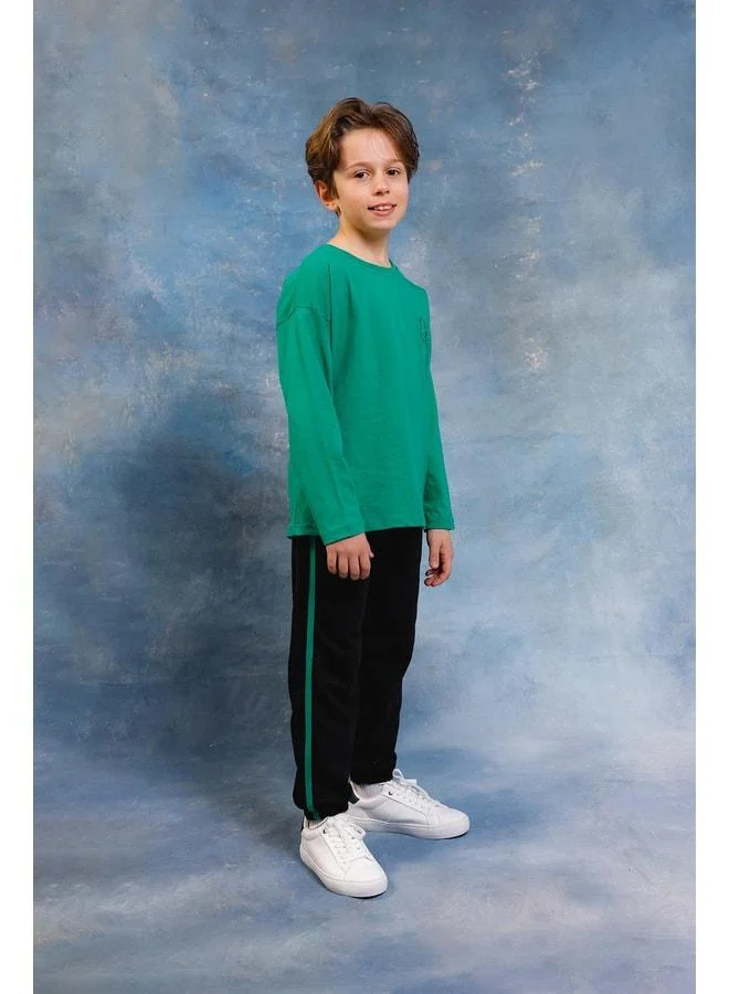 Perendi Boy's Bowling Print Long Sleeve T‑shirt & Jogger Set.