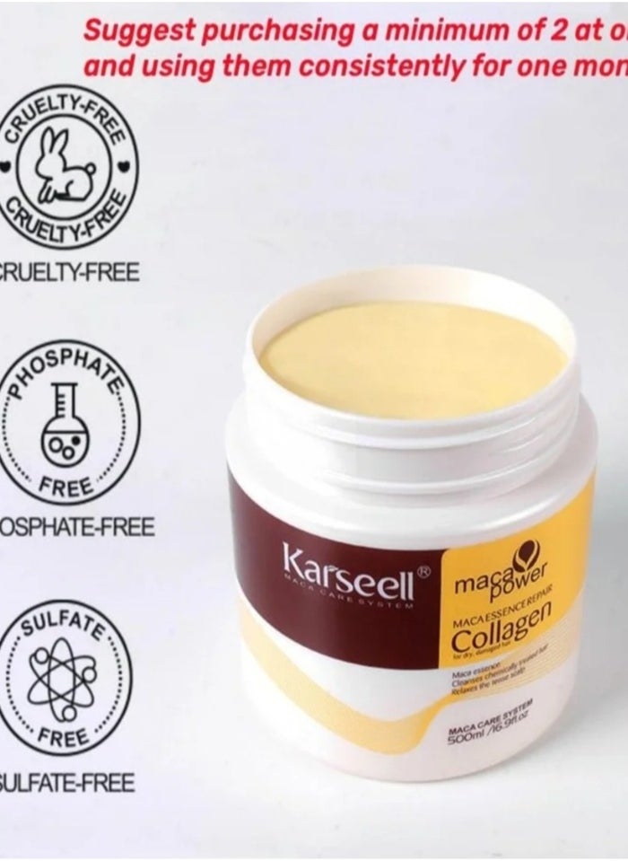 Karseell Karseell Collagen Hair Treatment Deep Repair Conditioning Argan Oil Collagen Hair Mask Essence for Dry Damaged Hair All Hair Types 16.90 oz 500ml  - Image 3