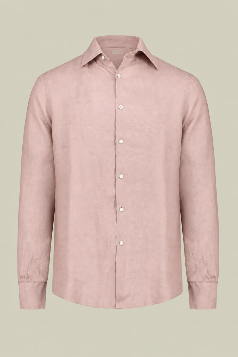 دوبل غانغر Men's 100% Linen Button-Down Shirt - Pale Rose