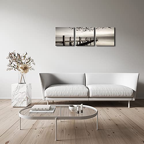 Pyradecor Peace 3 panels Black and White Landscape Canvas Prints on Canvas Wall Art Modern Stretched Pictures Paintings Artwork for Living Room Bedroom Home Décor - Image 4