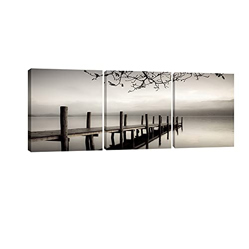 Pyradecor Peace 3 panels Black and White Landscape Canvas Prints on Canvas Wall Art Modern Stretched Pictures Paintings Artwork for Living Room Bedroom Home Décor - Image 1