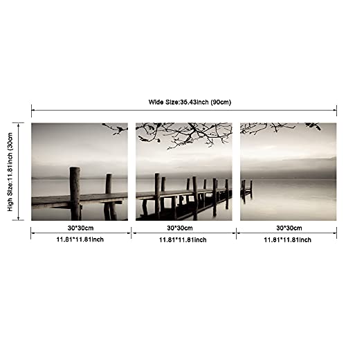 Pyradecor Peace 3 panels Black and White Landscape Canvas Prints on Canvas Wall Art Modern Stretched Pictures Paintings Artwork for Living Room Bedroom Home Décor - Image 5
