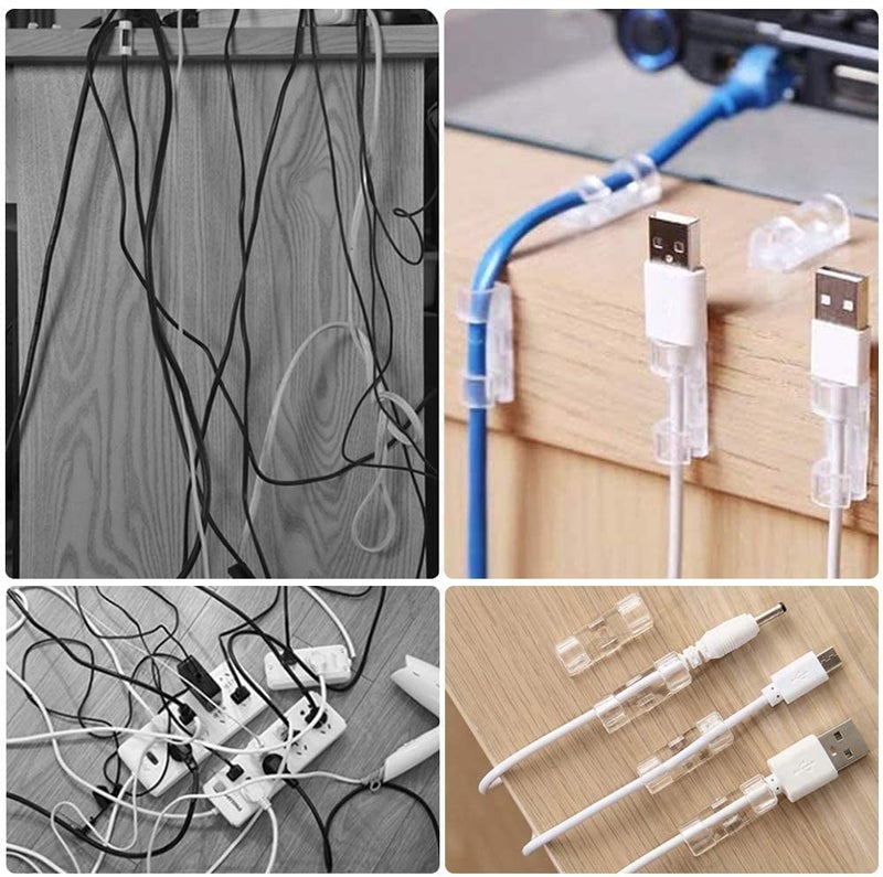 Parshya Cable Clips Desk Organizer Self-Adhesive Multipurpose Drop Wire Holder Plastic Cord Management Clips for Office and Home Transparent Color (Pack of 32 Pcs) - Image 3