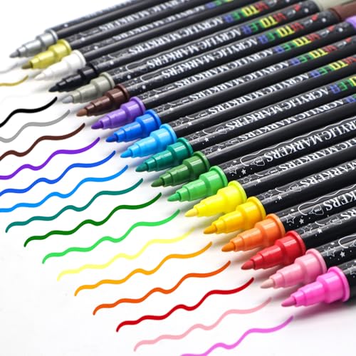 Vitoler Acrylic Paint Markers,18pcs Paint Pens, Acrylic Markers Sets With Brush Tip and Dot Tip for Kids Rocks Wood, Art Supplies - Image 4