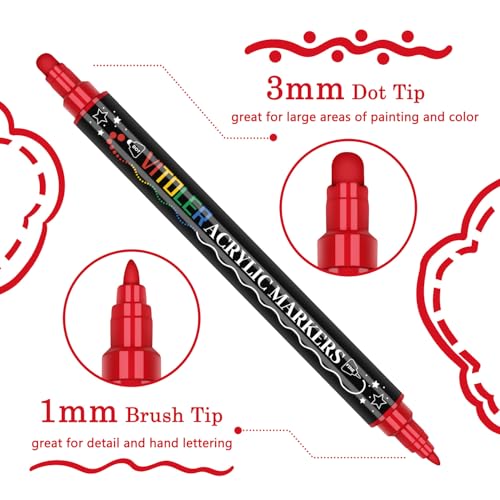 Vitoler Acrylic Paint Markers,18pcs Paint Pens, Acrylic Markers Sets With Brush Tip and Dot Tip for Kids Rocks Wood, Art Supplies - Image 2