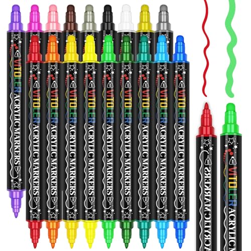 Vitoler Acrylic Paint Markers,18pcs Paint Pens, Acrylic Markers Sets With Brush Tip and Dot Tip for Kids Rocks Wood, Art Supplies - Image 1