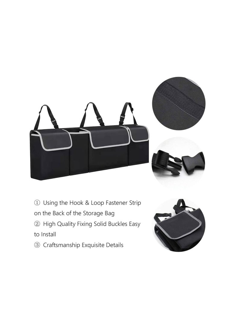 BLOOMING TIME Car Trunk Hanging Organizer, Backseat Storage Bag 3 Adjustable Shoulder Straps Foldable Car Trunk Grocery Organizer Accessories for Car SUV Van - Image 4