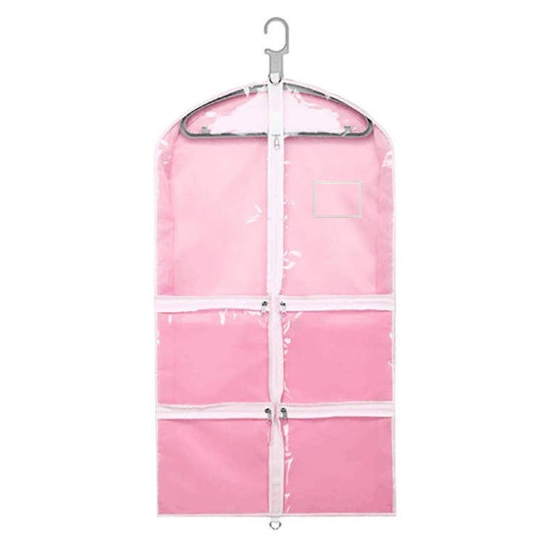 37-inch Kids Transparent Dress Dust Cover with 4 Zip Pockets Pink 