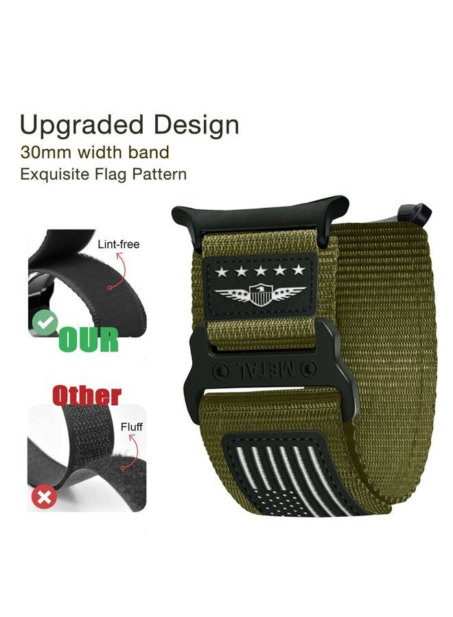 Abanen Rugged Tactical Nylon Watch Band for Samsung Galaxy Watch Ultra 47mm, Sport Strap with Stars-Stripes Flag for Galaxy Watch Ultra (Green) - Image 3