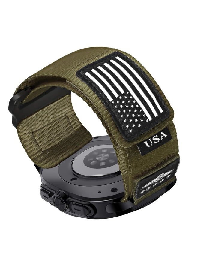 Abanen Rugged Tactical Nylon Watch Band for Samsung Galaxy Watch Ultra 47mm, Sport Strap with Stars-Stripes Flag for Galaxy Watch Ultra (Green) - Image 1