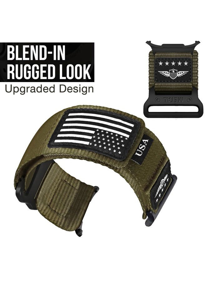 Abanen Rugged Tactical Nylon Watch Band for Samsung Galaxy Watch Ultra 47mm, Sport Strap with Stars-Stripes Flag for Galaxy Watch Ultra (Green) - Image 2
