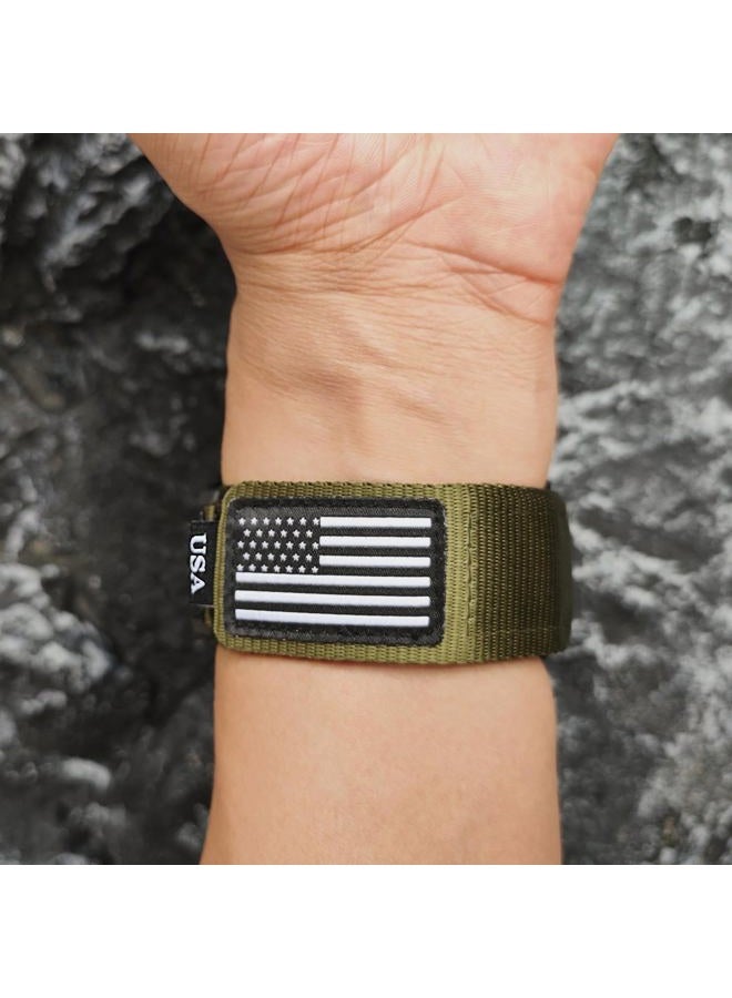 Abanen Rugged Tactical Nylon Watch Band for Samsung Galaxy Watch Ultra 47mm, Sport Strap with Stars-Stripes Flag for Galaxy Watch Ultra (Green) - Image 5